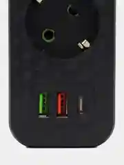 Черный сетевой фильтр-удлинитель 3метра с USB и Type-C портами, кнопкой выключения, черный