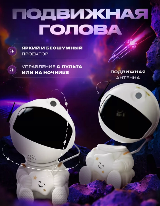 Ночник Космонавт, звездное небо, с пультом, проектор детский, подарок