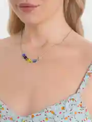 Серебряный цепочка на шею с разноцветными бусинками