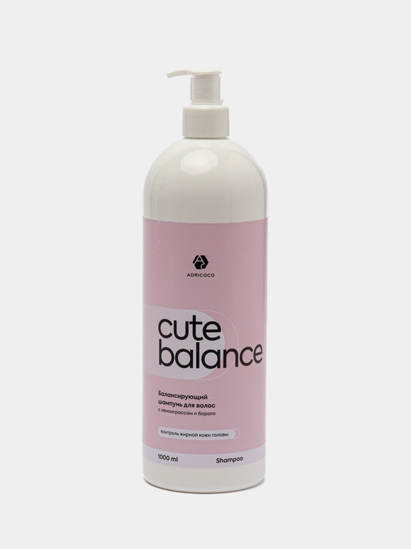Шампунь для волос Adricoco Cute Balance, с лемонграссом и бораго, балансирующий, 1000 мл