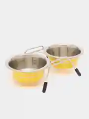 Желтый миска металлическая двойная на подставке для кошки и собак