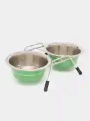 Зеленый миска металлическая двойная на подставке для кошки и собак