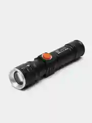 Черный фонарь LED светодиодный, аккумуляторный, с USB зарядкой от сети