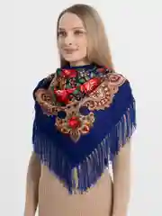 Аметистовый платок женский, в русском стиле, с бахрамой, с цветами