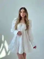 Белый платье с длинным рукавом, весна, лето