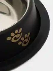 Черный миска металлическая на резинке для кошки и собак