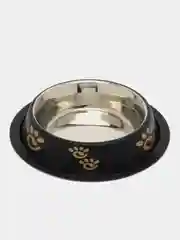 Черный миска металлическая на резинке для кошки и собак
