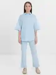 Голубой костюм женский летний  из льна