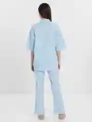 Голубой костюм женский летний  из льна