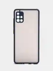 Темно-синий чехол Samsung Galaxy A51 полупрозрачный пластиковый матовый с цветными кнопками