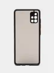 Темно-синий чехол Samsung Galaxy A51 полупрозрачный пластиковый матовый с цветными кнопками