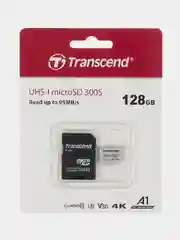 Карта памяти microSDXC UHS-I U3 Transcend 128 ГБ, 100 МБ/с, TS128GUSD300S-A, переходник SD