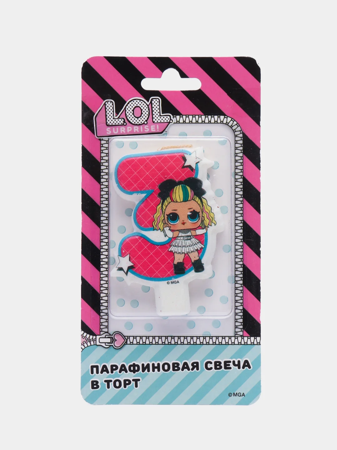LOL. Парафиновая свеча в торт (цифра 3 с героем), в блистере