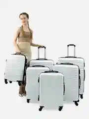 Белый чемодан на колесах, дорожный, пластиковый, с кодовым замком