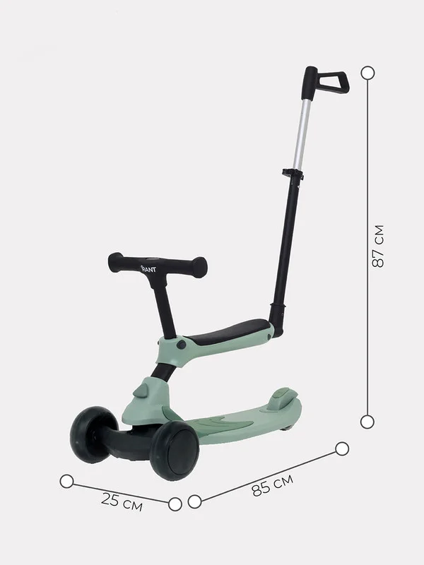 Зеленый беговел-самокат Rant Rider Plus RB100 от 1 года с родительской ручкой