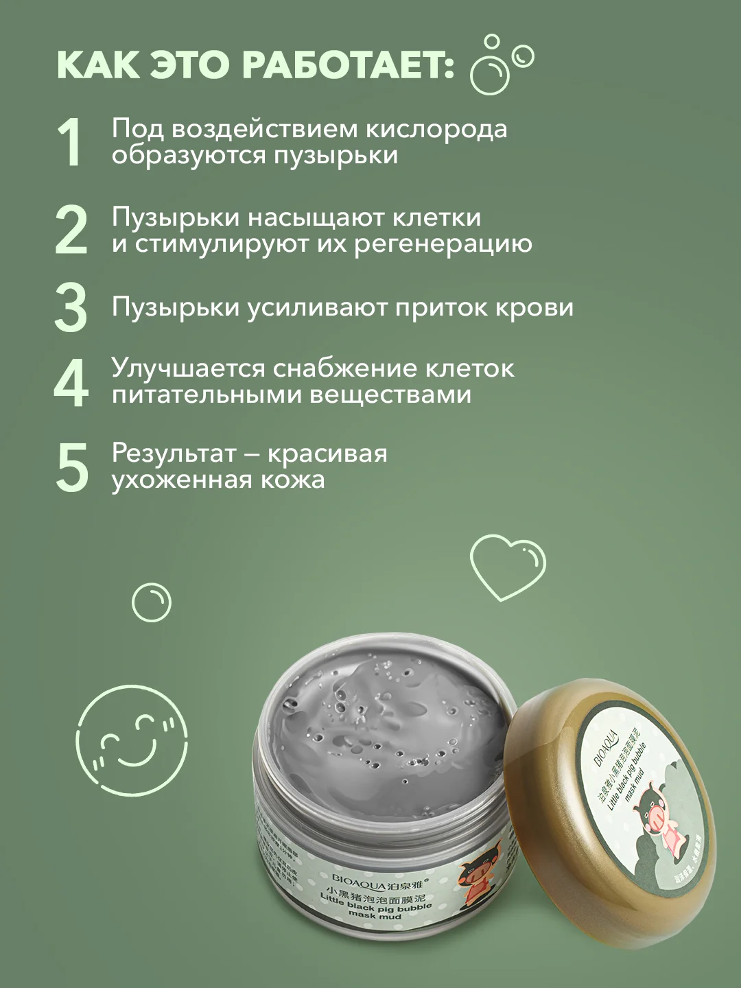 Очищающая пузырьковая маска для лица от черных точек, 100 гр Bioaqua