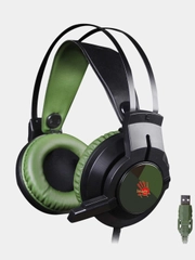 Игровые наушники с микрофоном A4Tech Bloody J450 черный, зеленый, 1.8 м, мониторные J450