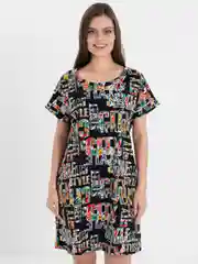 Черный платье женское из хлопка, туника домашняя