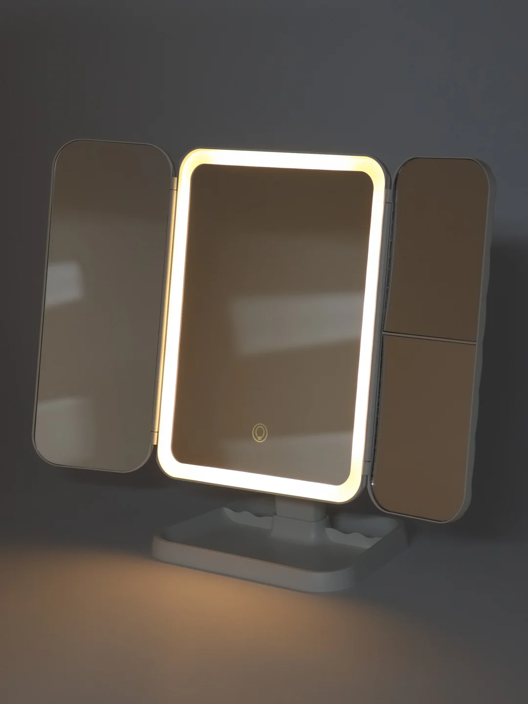 Белый зеркало настольное косметическое с LED подсветкой и увеличением, складное
