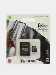 Карта памяти Kingston 64Gb MicroSD Class 10 Canvas Select Plus A1(100 Mb/s)+SD адаптер