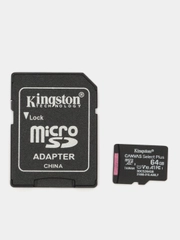 Карта памяти Kingston 64Gb MicroSD Class 10 Canvas Select Plus A1(100 Mb/s)+SD адаптер