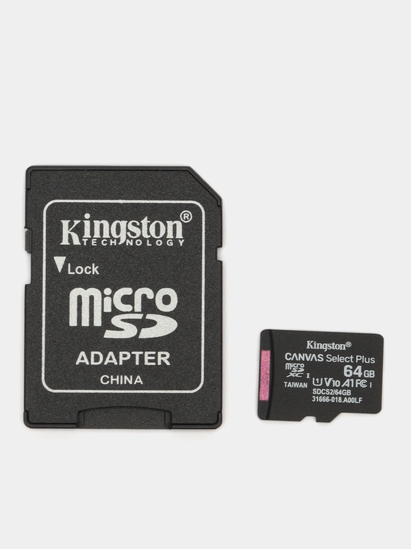 Карта памяти Kingston 64Gb MicroSD Class 10 Canvas Select Plus A1(100 Mb/s)+SD адаптер
