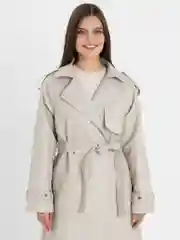Молочный тренч кожаный женский, плащ кожаный, экокожа, удлиненный, с поясом, на пуговице