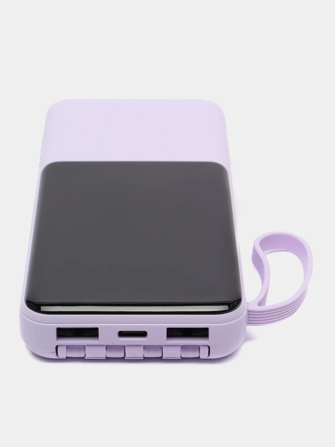 Розовый внешний аккумулятор PowerBank с быстрой зарядкой и встроенными кабелями,  20000 мАч