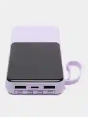 Розовый внешний аккумулятор PowerBank с быстрой зарядкой и встроенными кабелями,  20000 мАч