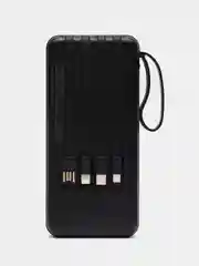 Черный внешний аккумулятор PowerBank с быстрой зарядкой и встроенными кабелями,  20000 мАч