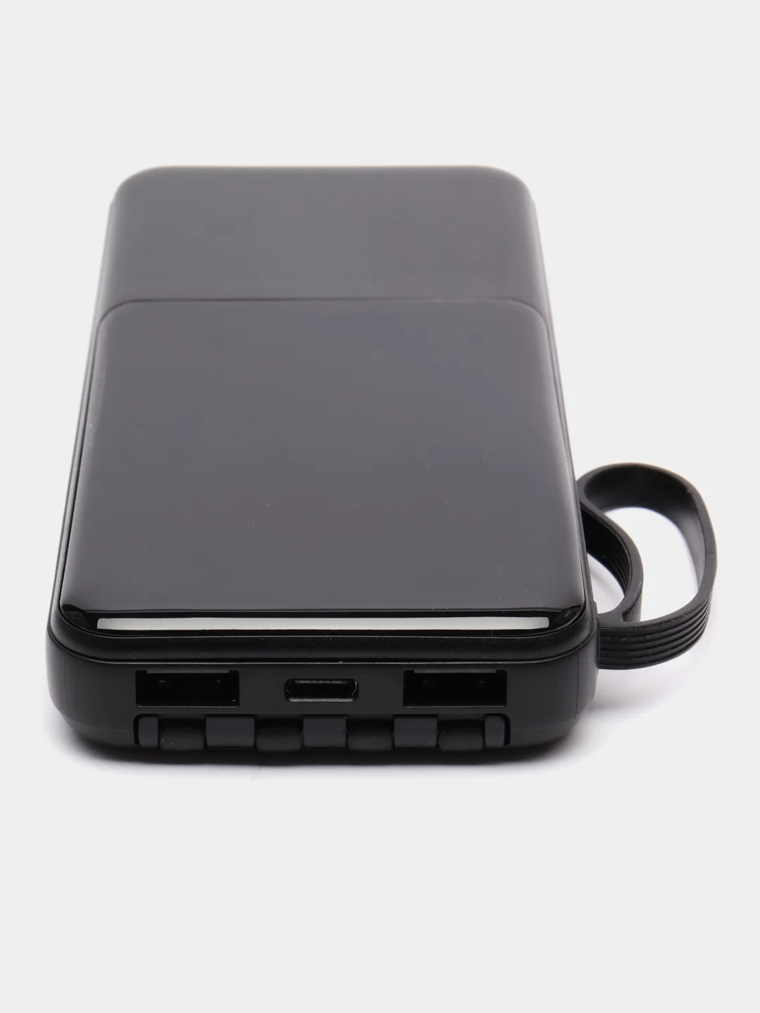 Черный внешний аккумулятор PowerBank с быстрой зарядкой и встроенными кабелями,  20000 мАч
