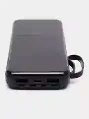 Черный внешний аккумулятор PowerBank с быстрой зарядкой и встроенными кабелями,  20000 мАч