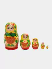 Желтый матрешка 5 в 1 из дерева.В яркой раскраске