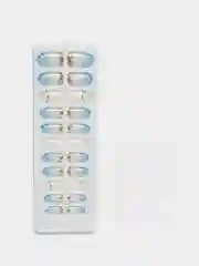 Голубой накладные ногти с дизайном, 24 штуки, с клеем для ногтей