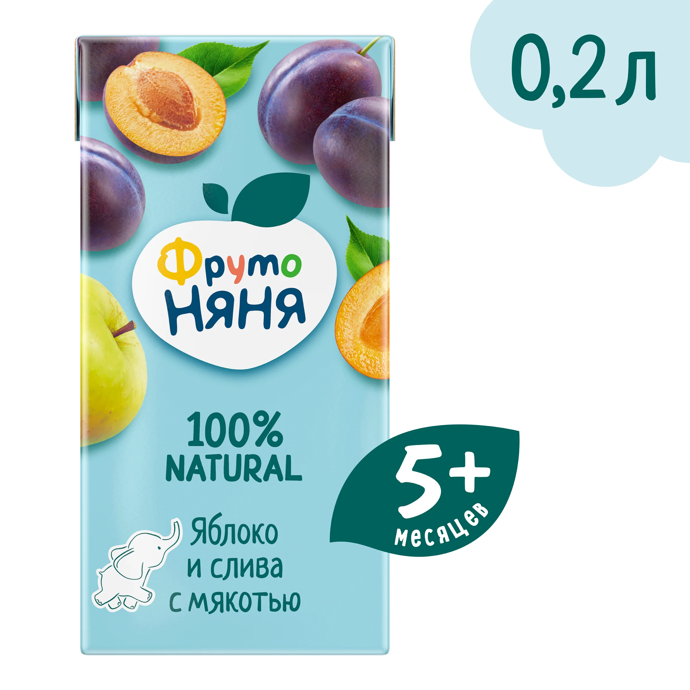 Нектар детский ФрутоНяня, из яблок и слив с мякотью, 0,2 л, 18 штук