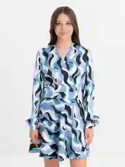 Женское укороченное платье-кимоно с запахом, бирюзовая волна one size
