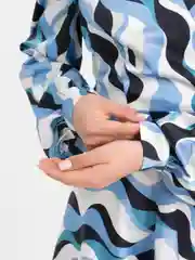 Женское укороченное платье-кимоно с запахом, бирюзовая волна one size