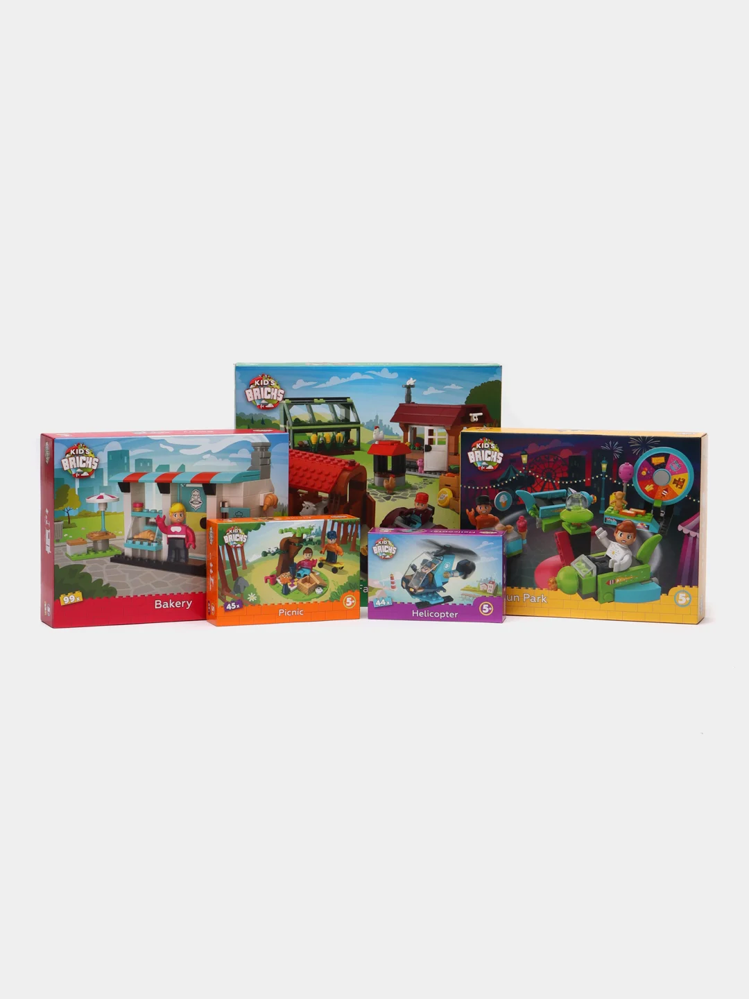 Набор конструкторов для детей Kids Bricks ферма пикник пекарня вертолет парк развлечений