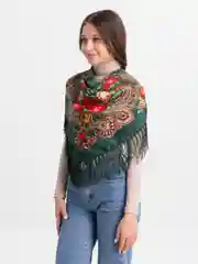 Зеленый платок женский на голову, плечи или шею, с бахромой, из шерсти и вискозы, 100 х 100 см