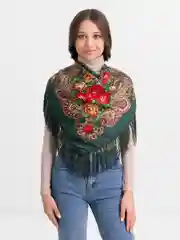 Зеленый платок женский на голову, плечи или шею, с бахромой, из шерсти и вискозы, 100 х 100 см