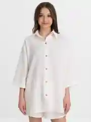 Белый женский льняной костюм с шортами