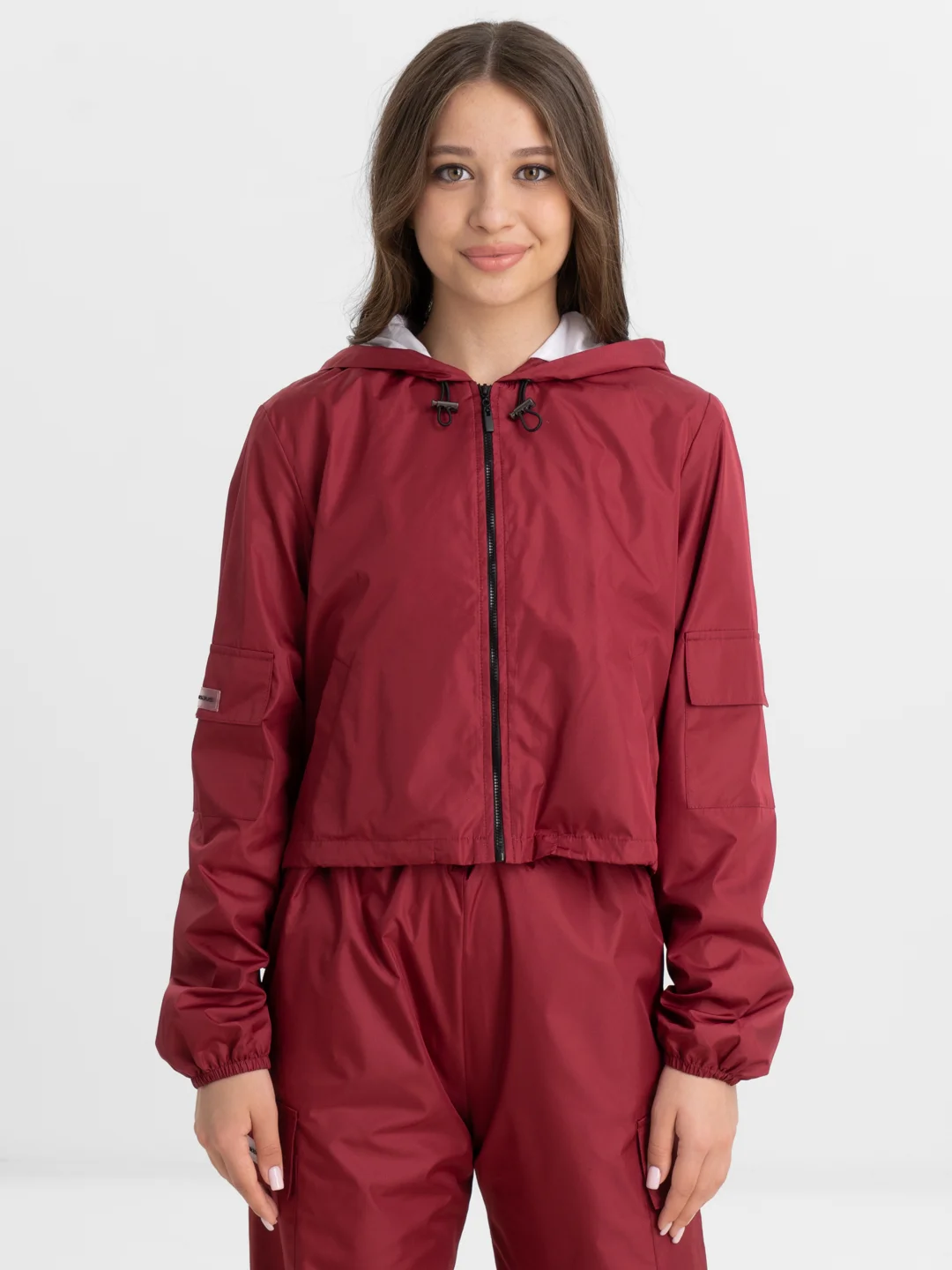Бордовый костюм с укороченной курткой one size