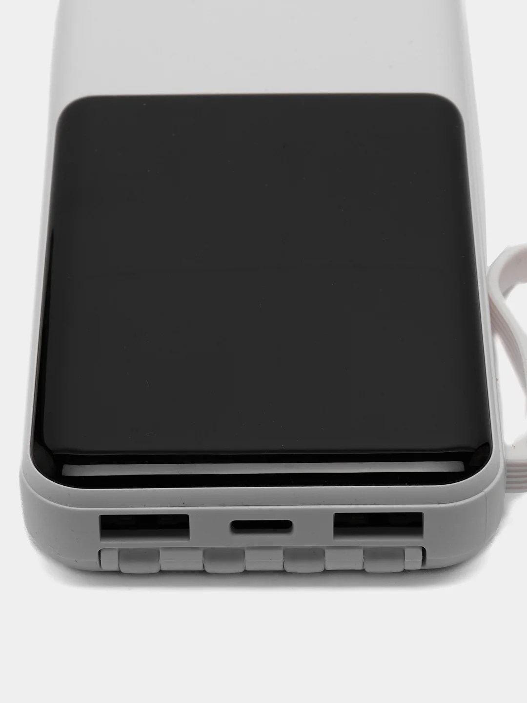 Белый внешний аккумулятор PowerBank с быстрой зарядкой и встроенными кабелями,  20000 мАч