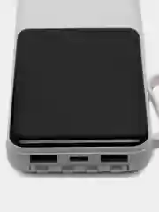 Белый внешний аккумулятор PowerBank с быстрой зарядкой и встроенными кабелями,  20000 мАч