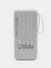 Белый внешний аккумулятор PowerBank с быстрой зарядкой и встроенными кабелями,  20000 мАч