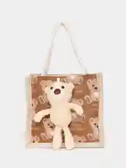 Коричневый сумка с мишкой, шоппер с игрушкой, сумка детская