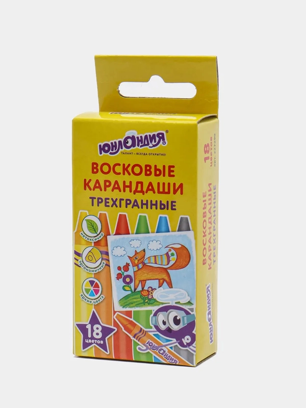 Восковые карандаши трехгранные 6/12/18/24 цвета ЮНЛАНДИЯ "Юнландик и мудрый лис", в ассортименте