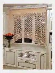 Коричневый тюль арка на кухню, тюль короткий