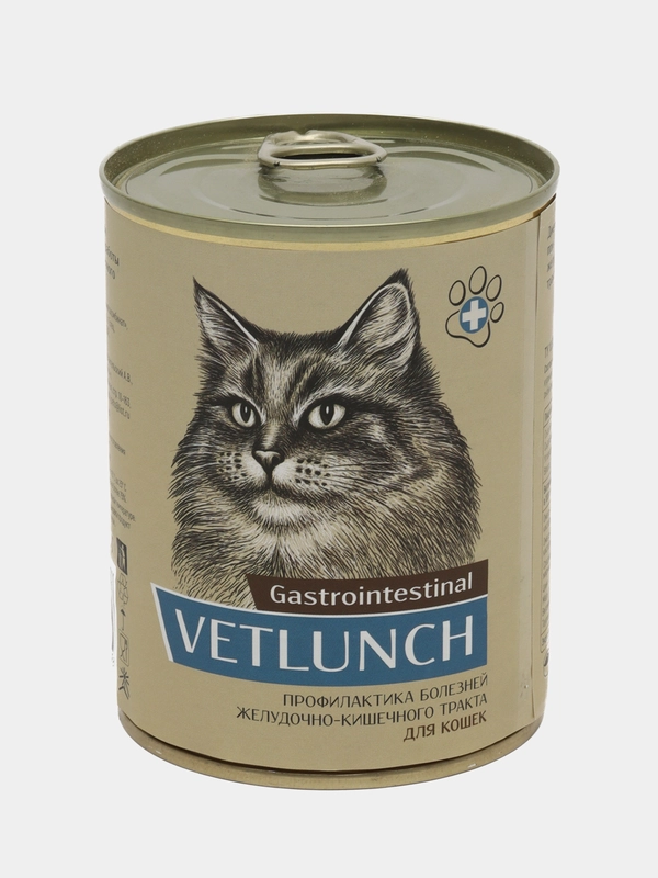 Влажный корм для кошек Vetlunch Gastrointestinal профилактика болезней ЖКТ консервы 340гр