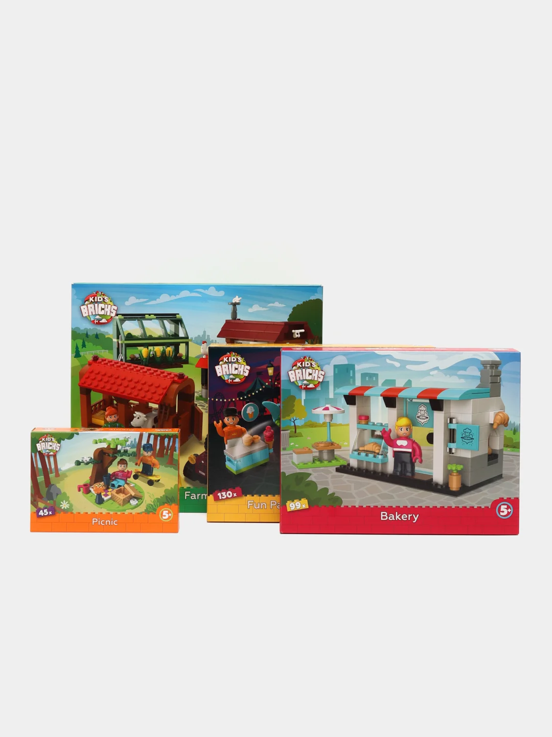Набор детских конструкторов kids bricks Пикник Пекарня Парк Ферма
